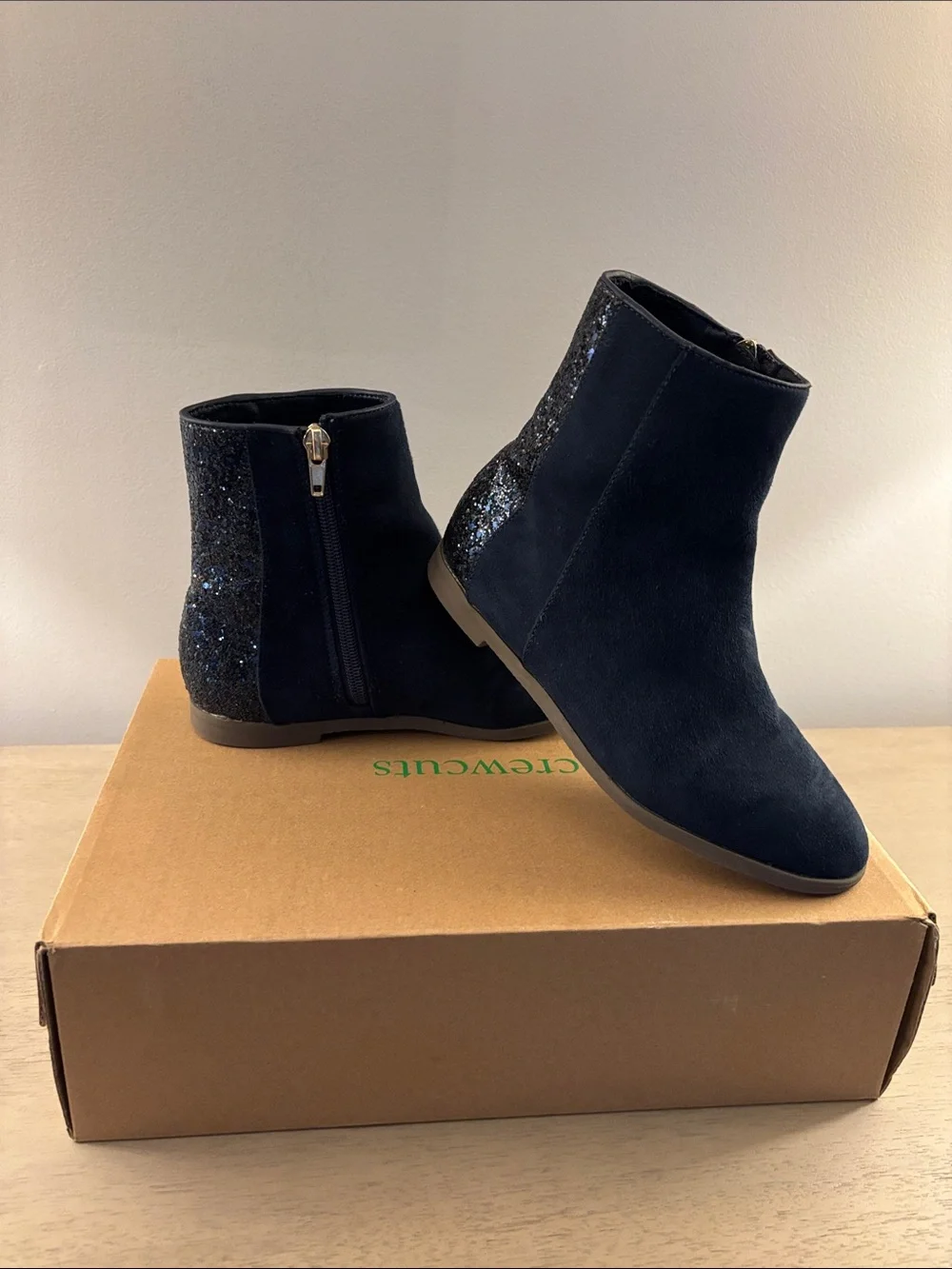 Girls’ Crewcuts Navy Glitter Ankle Boots - Size K2